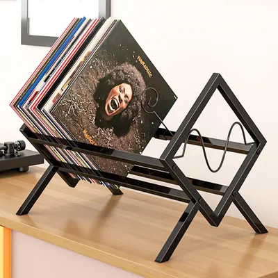 Produktbild von Schallplattenregal, Vinyl Schallplatten Aufbewahrung für 80–100 LPs, Metall LP Schallplattenständer für Wohnzimmer, Musikzimmer und Büro