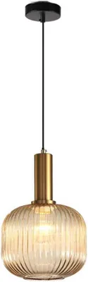 Produktbild von Moderner Kronleuchter, Bernsteinglas Pendelleuchte mit goldener Kupfer Pendelleuchte Hängelampe