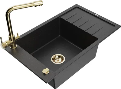 Produktbild von Mexen Elias 1 Becken-Granitspüle mit Abtropffläche und Mischbatterie Duero, Schwarz/Silbermetallic - 6511-73-671600-50