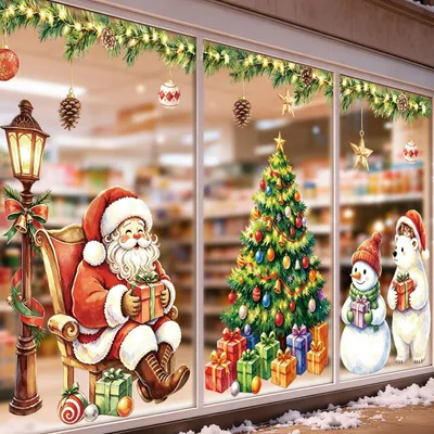 Weihnachts-Fensteraufkleber, 4 Stück, wiederverwendbar, 30x20 cm