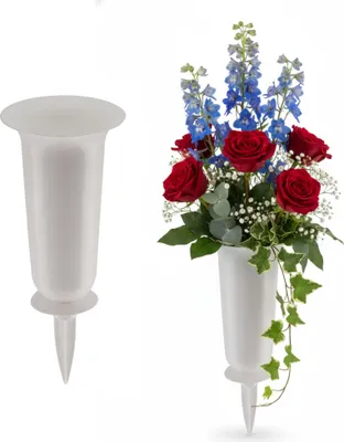 Produktbild von Grabvasen mit Erdspieß zum Stecken 2er Set 32 cm, weiss