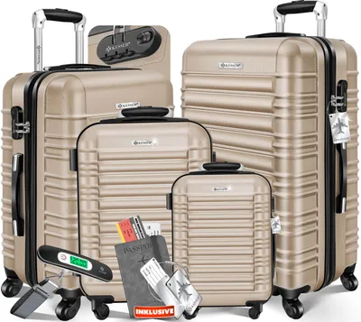 Image de KESSER® Set de 4 valises rigides Set de valises rigides Set de valises de voyage Valises à roulettes Avec balance à bagages + étiquette à bagages Valise à roulettes Serrure 4 roulettes Coque rigide en ABS Poignée télescopique S-M-L-XL