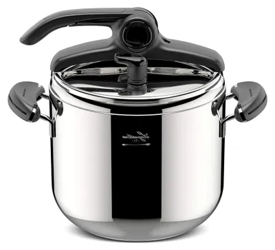 Produktbild von Mia Lagoeasy'UP 7 l Schnellkochtopf aus Edelstahl 18/10, Ø 22 cm, Dampfkochtopf für Induktion und Gas, vereinfachtes Öffnen des Deckels, mit 3-lagigem Irradial-Plus-Boden, spülmaschinenfest