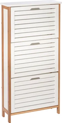 Produktbild von ONVAYA® Bambus Schuhkipper in Weiß | Platzsparender Schuhkipper mit 3 Klappen | Schmaler Schuhschrank mit Platz für 9 Paar Schuhe | Robustes Material mit Aussparungen für Luftzirkulation