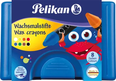 Produktbild von Pelikan Wachsmalstifte wasservermalbar Kunststoff-Etui mit 8 dicken runden Stiften und Schaber