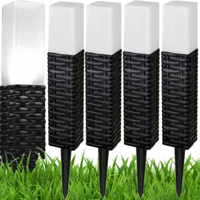 Produktbild von 4er Set LED Solar Gartenleuchten Rattan Optik – Solarleuchten zum Einstecken – Kaltweiß – Dämmerungssensor – Dekorative Wegeleuchten