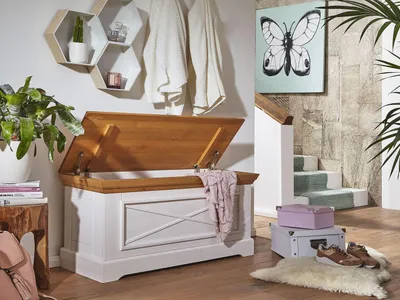Produktbild von Woodroom Truhe Oslo in Kiefer massiv (BxHxT 109x50x42 cm) Weiß