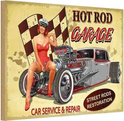 Produktbild von vianmo Holzschild 12x18 cm Pinup Hoit Rod Garage Service Pin Up