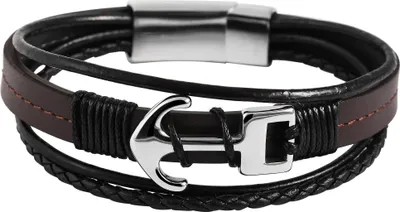 Produktbild von Akzent Echtlederarmband mit Edelstahlelementen, dunkelbraun/schwarz