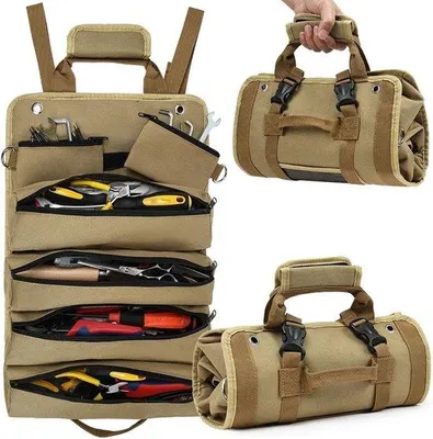 Produktbild von Schnell einkaufen - Werkzeug-Rolltasche - Werkzeug-Organizer mit 4 Zitsboxen - Aufbewahrungstasche für Werkzeuge - Rollbarer Werkzeug-Puff - Ideal für Klempner, Boxen