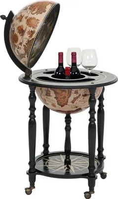 Zdjęcie produktu dla Globe bar HWC-A78, stojak na wino do domowego minibaru, globus na kółkach, Ø 42 cm, drewno eukaliptusowe z certyfikatem MVG