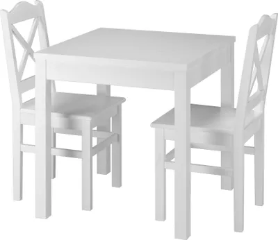 Produktbild von Weiße Essgruppe mit Tisch und 2 Stühle Kiefer Massivholz waschweiß 90.70-50 A W Set 20