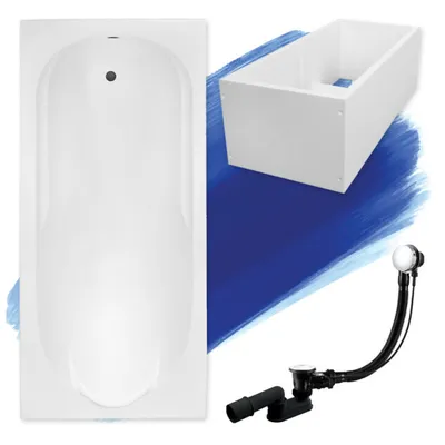 Zdjęcie produktu dla Wanna Akrylowa Zestaw 4w1 Prostokątna 190x80 Biała + Styropianowy Nośnik Stabilizujący, Nowoczesny Syfon i Nogi (stelaż) w komplecie | BADLAND BONA