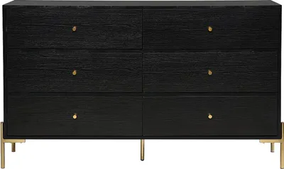 Produktbild von Kommode mit 6 Schubladen - MDF & Metall - Schwarz & Goldfarben - MILAVIA