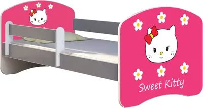 Produktbild von ACMA Jugendbett Kinderbett Junior-Bett Komplett-Set mit Matratze Lattenrost und Rausfallschutz Grau 16 Sweet Kitty 2 180x80
