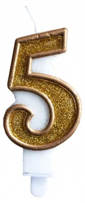Produktbild von Kraszek Kerze Zahl 5 Glitzer Gold 7cm