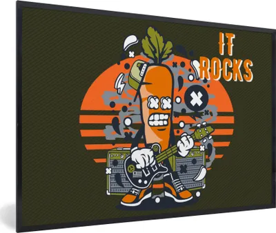 Produktbild von MuchoWow® MuchoWow® Gerahmtes Poster Karotte - Gitarre - Retro 60x40 cm - Poster mit zchwarzem Bilderrahmen - Printing - Wanddeko Schlafzimmer