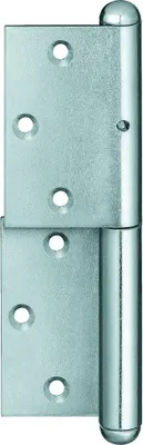 A single metal hinge on a white background.