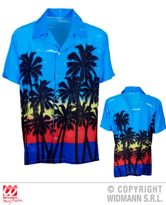 Produktbild von Hawaiiihemd blau mit Palmen, Größe:XL