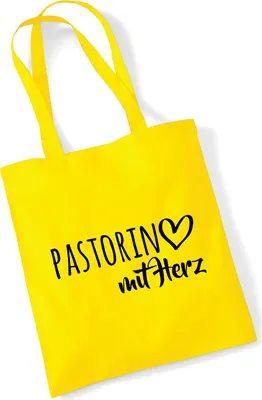 Produktbild von Huuraa Jutebeutel Pastorin mit Herz 10 Liter Yellow Baumwolle Tasche Geschenkidee