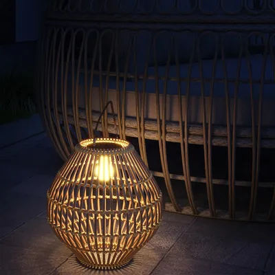 Produktbild von LED Solar Gartenlaterne mit Lichtsensor Trommel-Design Rattan Solarlampe für Garten Balkon
