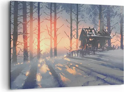 Produktbild von Bild auf Leinwand - Leinwandbild - Winter Wald Hütte - 100x70cm - Wand Bild - Wanddeko - Wandbilder - Leinwanddruck - Bilder - Kunstdruck - Wanddekoration - Leinwand bilder - Wandkunst - AA100x70-3854