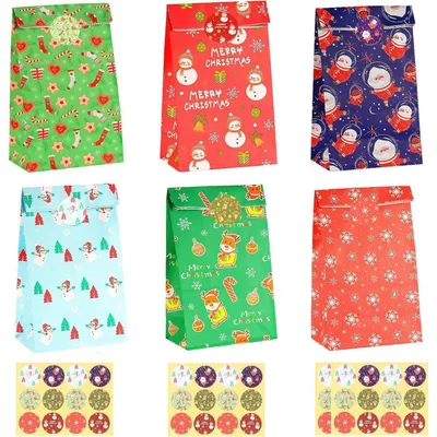 Produktbild von Papiertüten Weihnachten 48 Stück Klein Bunt Kraft Papier Geschenktüten mit 48 Aufklebern