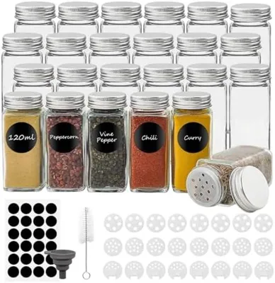 Produktbild von PromoHome® Kräuterdosen Set mit 24 Stück - Eckige Glasgewürzstreuer mit Schraubdeckel, 120 ml Inhalt, inklusive Streueinsätze, Etiketten