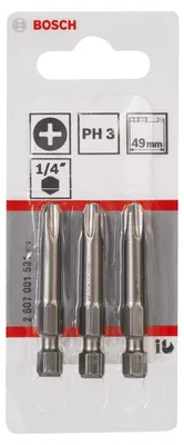 Zdjęcie produktu dla Bosch 2 607 001 531, 3 szt., Phillips, PH 3, Stal, 49 mm, 25,4 / 4 mm (1 / 4")
