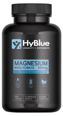 Immagine prodotto di HyBlue Magnesio Bisglicinato Capsule 360, 100mg | Magnesio Glicinato Capsule Alta Biodisponibilità | Integratore Stanchezza Fisica Mentale | Senza Glutine Ne Lattosio, 100% Vegano | Fino 6 Mesi