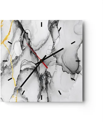 Produktbild von Wanduhr - Quadrat - Glasuhr - Stein Abstraktion Kontrast - 30x30cm - Schleichendes Uhrwerk - Lautlos - zum Aufhängen bereit - Dekoration Modern - Wanddekoration aus Glas - C3AC30x30-4761
