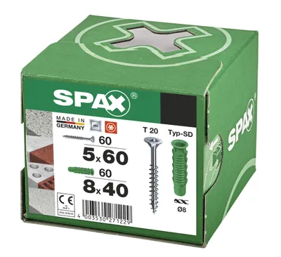 Productafbeelding van SPAX Type-SD 8 x 40 mm + SPAX universele schroef, 5 x 60 mm, zeskantkop, gedeeltelijk schroefdraad, T-STAR plus T20, WIROX, 60 + 60 stuks - 5000001200025