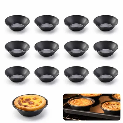 Produktbild von Tartelette Förmchen 12er Set Antihaft Pastel de Nata Form Kohlenstoffstahl Backzubehör für Mini Kuchen Pudding Dessert