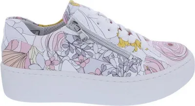 Produktbild von Waldläufer Sneaker mit Fußbett zum Wechseln H-Nicky 733011-176-299, 100% Vegan, Weiß mit buntem Muster, Weite H 40 1/2