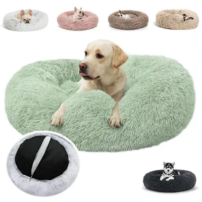 Immagine prodotto di Cuccia per cani e gatti, rotonda, in peluche, cuscino per cani e gatti, lavabile, cuccia per animali domestici, morbida, verde chiaro, diametro 80 cm
