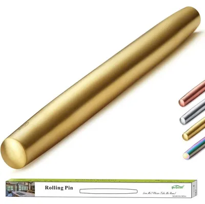 Productafbeelding van Deegroller van 42 cm, roestvrij staal met een gouden titanium coating, geschikt voor het bakken