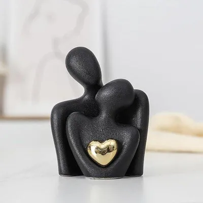 Image de Sculpture en céramique représentant un couple – Statue d'amour abstraite – Décoration pour le salon, la chambre à coucher ou le bureau