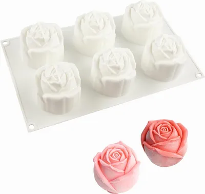 Produktbild von Silikonformen in Rosenform mit 6 Mulden, antihaftbeschichtet, 3D zum Backen, Dessert, Käsekuchen, Backen, Gebäck, Schokolade, Gelee,