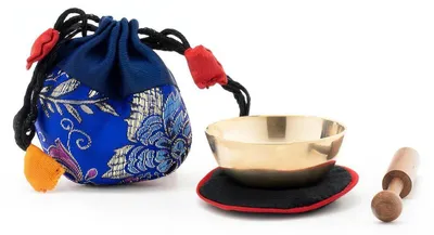 Produktbild von Mini-Klangschale mit gutem Klang in blauem Beutel