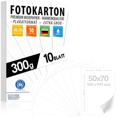 Fotokarton 300 g/m², 50x70 cm, 10 Blatt, weiß, unbedruckt