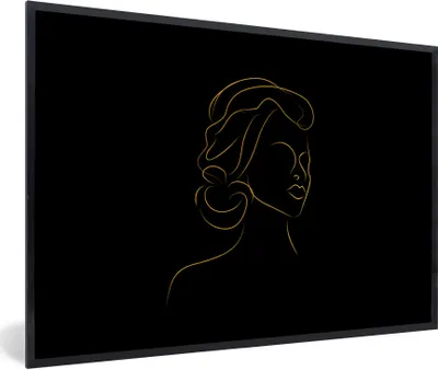 Produktbild von MuchoWow® Gerahmtes Poster Frau - Schwarz - Gold - Strichzeichnung 90x60 cm - Poster mit Schwarzem Bilderrahmen Wandposter Rahmen Foto Bilder - Fotorahmen - Foto-Plakat