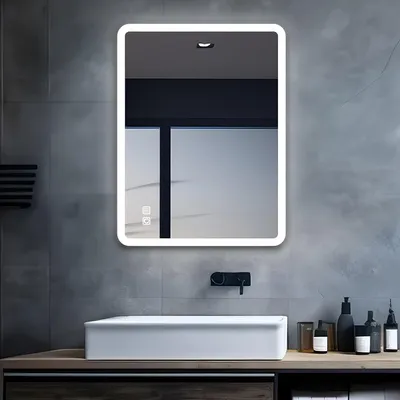 Produktbild von MIQU LED Badspiegel 50x70cm Badspiegel mit Beleuchtung 3 Lichtfarbe Touch Lichtspiegel Badezimmerspiegel Wandspiegel