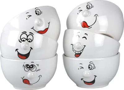 Produktbild von Müslischüssel aus Keramik 6er-Set mit Smiley Gesicht Ø13 cm – Frühstücksschale Bowl Dessertschüssel