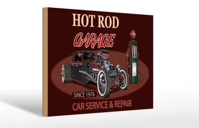Produktbild von Holzschild Auto 30x20cm hot rod Garage car service repair