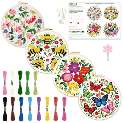 Stickerei-Starter-Set 4er-Pack – Blumen & Insekten, DIY