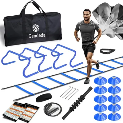Produktbild von Speedladder Trainingsleiter Koordinationsleiter - 6 m - 4 Hürden - Fallschirm - Trainingsset für Fußball und Basketball