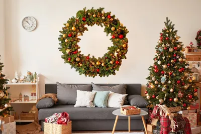 Weihnachtskranz mit Lichtern und Ornamenten – Decords Wandtattoo, Produktansicht 1