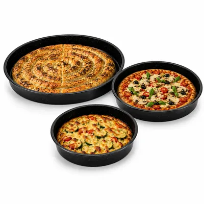 Produktbild von Runde Backbleche 3er Set – Ø 28, 32, 36 cm – Granitbeschichtung Schwarz
