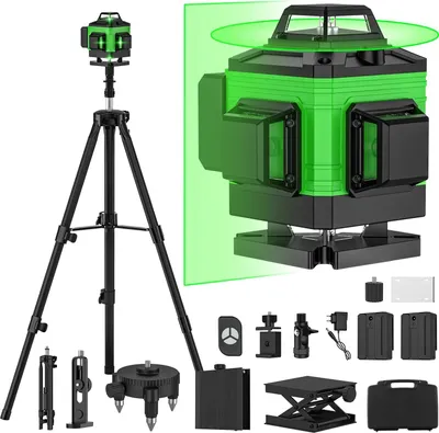 Obrázek produktu pro Laserová vodováha – 16 čar, 360° čárový laser – samonivelační s přesností 3° – pro podlahy a stěny – se stativem o délce 1,2 m – v plastovém kufříku