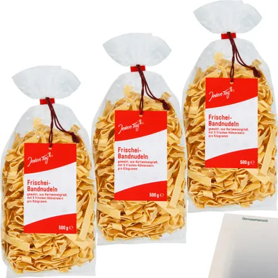 Produktbild von Jeden Tag gewalzte Bandnudeln 3er Pack (3x500g Packung) + usy Block